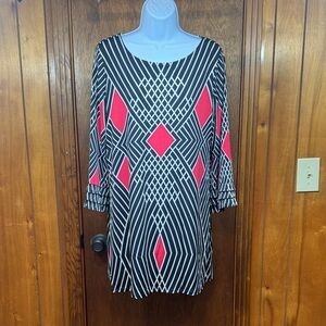 Alfani Black, White and Red Geometric Tunic Size‎ M